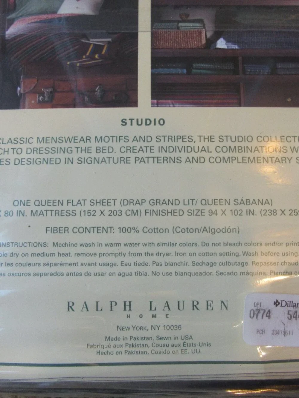 New in Package Unused Vintage Ralph Lauren Queen Flat Sheet Studio Crest Stripe